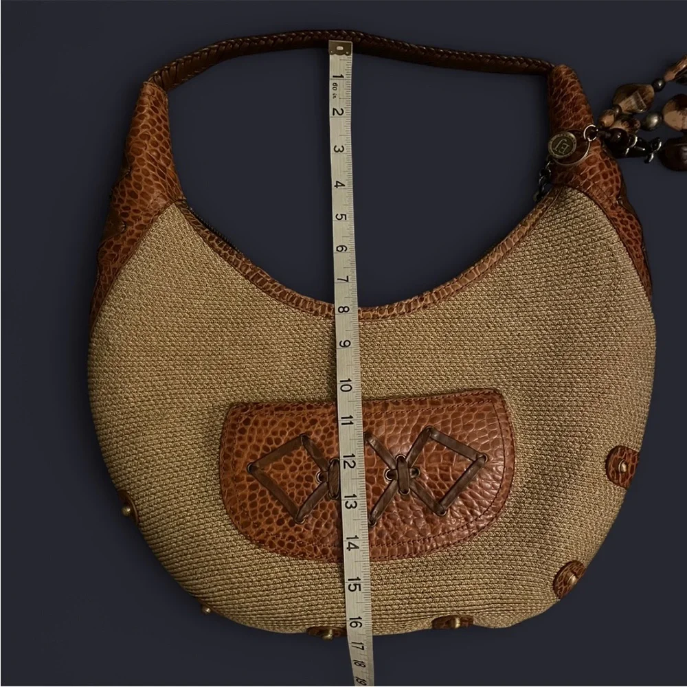 Eric Javits Woven Straw & Leather Hobo Bag Retro Boho